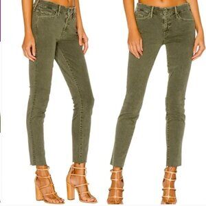 Mother High Waisted Looker Ankle Fray Military Green Jeans Size 30